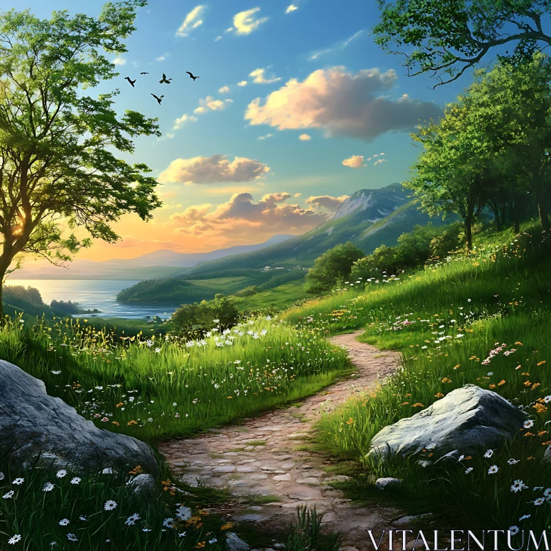 AI ART Idyllic Nature Scene with Winding Path