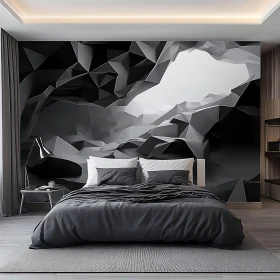 Monochrome Bedroom Interior with Abstract Wall Art