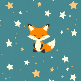 Cartoon Fox with Starry Background