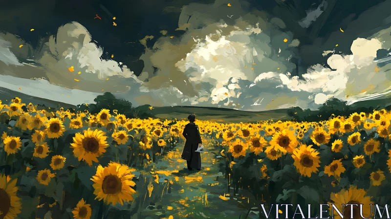 AI ART Person in Sunflower Field Painting