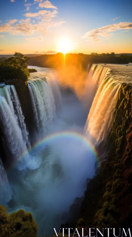 Captivating Rainbow Over Waterfall: African-inspired Nature Photography AI Image