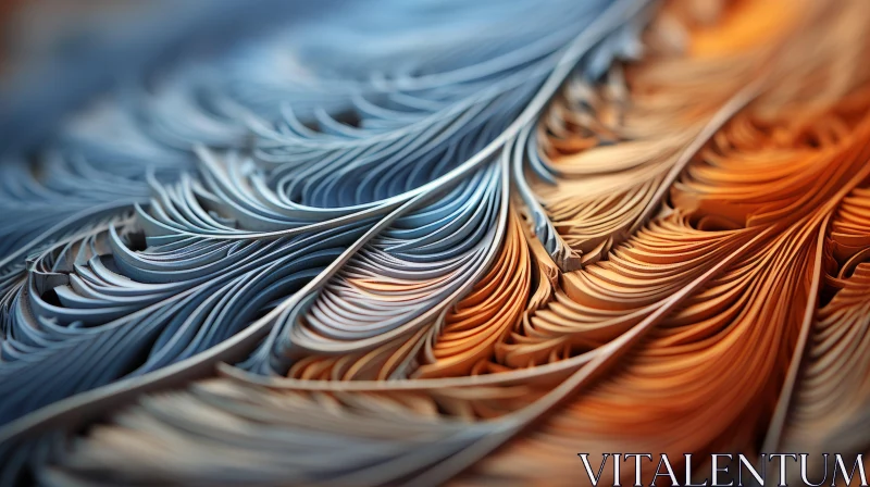 Close-Up Abstract Feathers in Blue and Orange AI Image