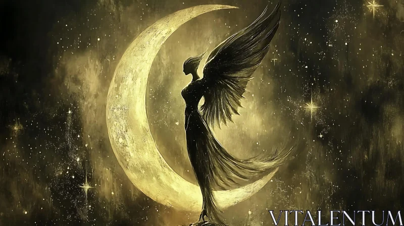 AI ART Winged Figure in Moonlight