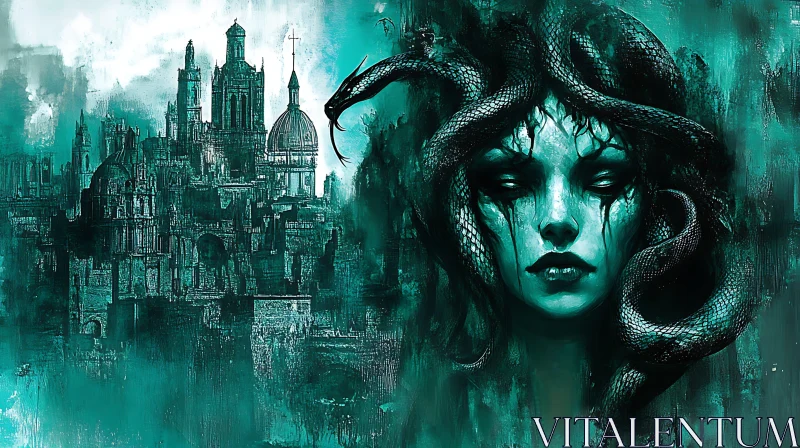 AI ART Serpentine Beauty: Medusa in Teal