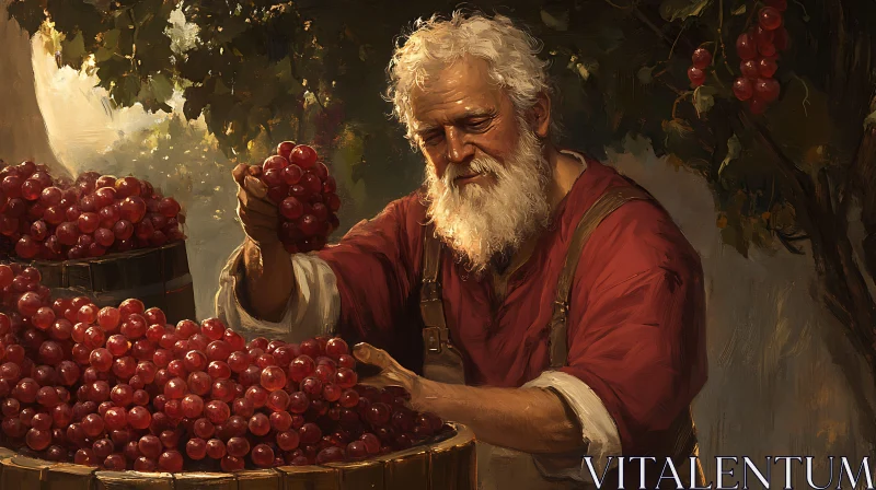 AI ART Man Harvesting Grapes in Rustic Setting