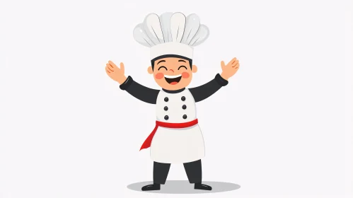 Happy Cartoon Chef Character in Uniform with Hat and Belt