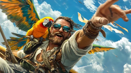 Joyful Flight with a Colorful Companion