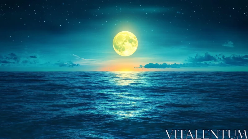 AI ART Moonlit Ocean under Starry Sky