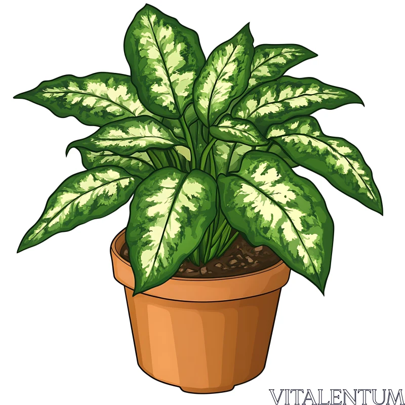 Potted Dieffenbachia Houseplant Illustration AI Image