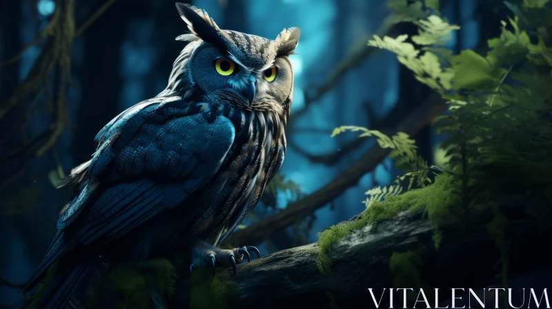Owl in the Forest - A Mystical Nature Scene in Dark Cyan AI Image