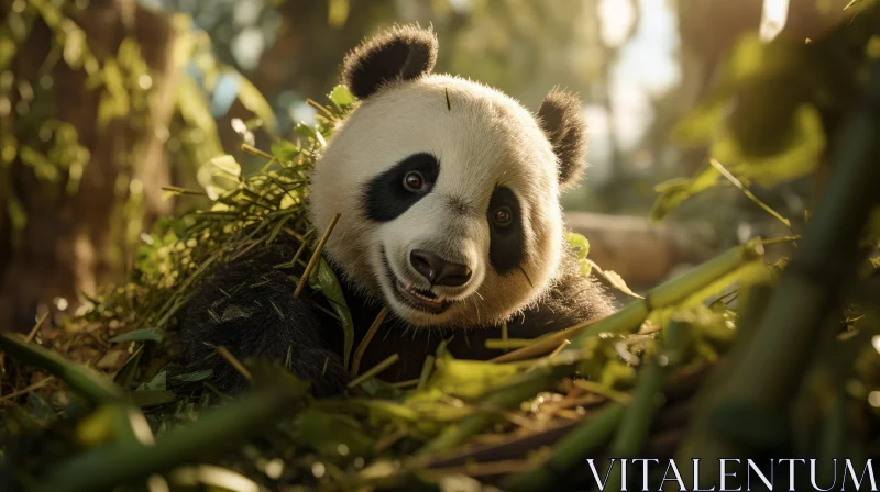 Playful Panda in Sunlit Bamboo Forest - Unreal Engine 5 Rendering AI Image
