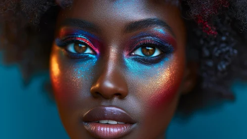 Stunning African-American Woman with Vibrant Makeup