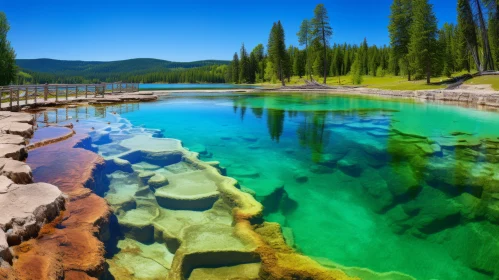 Tranquil Blue Water Lake in Yellowstone National Park