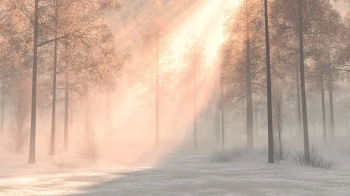 Mystical Winter Forest with Soft Sunlight