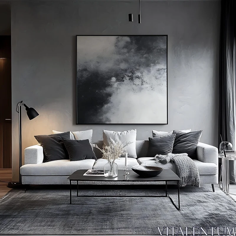 AI ART Elegant Gray Interior with Abstract Art