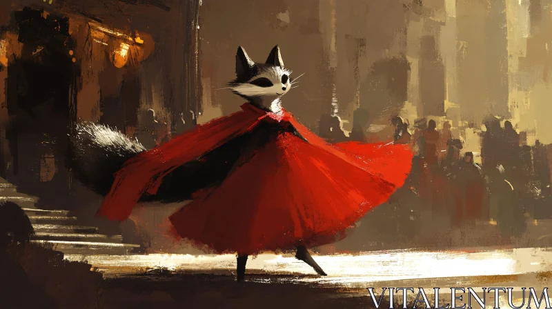 City Raccoon in Red Cape AI Image