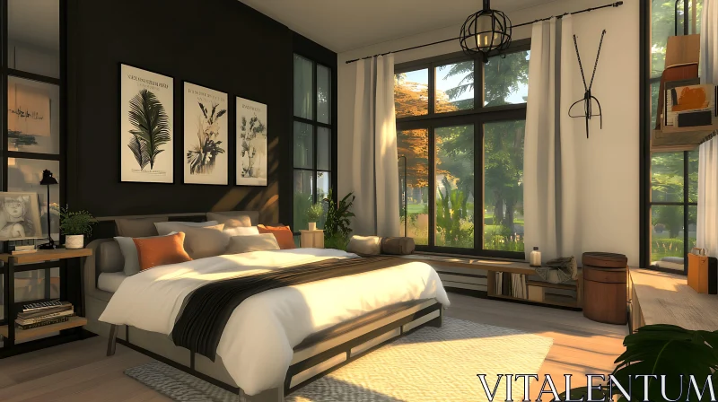 Sunlit Bedroom with Garden View AI Image