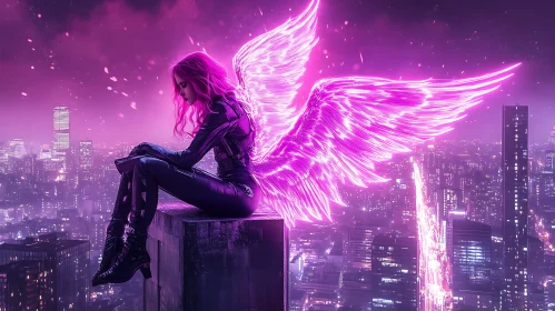 Winged Guardian in Urban Nightscape