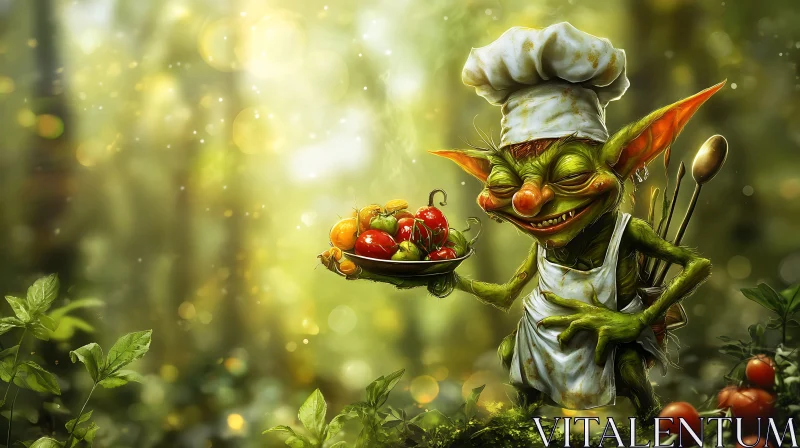 Forest Goblin Chef Serving Vegetables AI Image