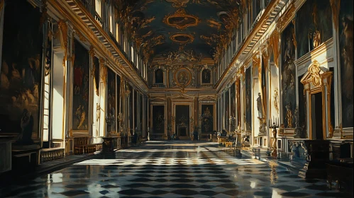 Grand Interior with Checkered Floor