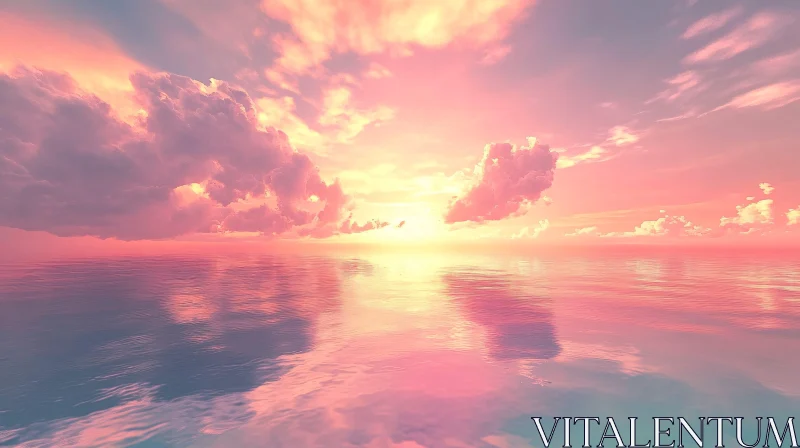 AI ART Beautiful Sunset with Pink Clouds and Calm Sea