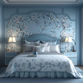 Serene Floral Bedroom in Blue Hues