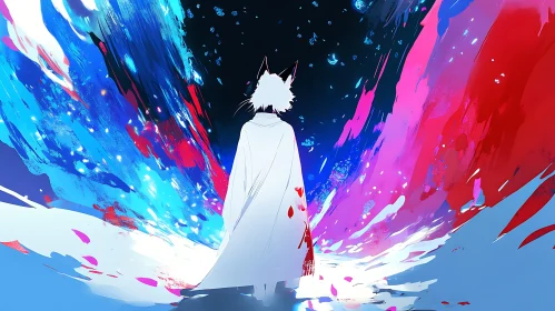 Abstract Anime Art with White Figure