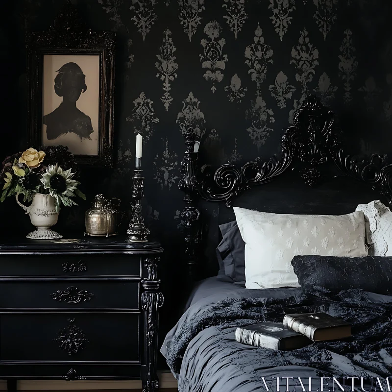 AI ART Dark and Ornate Gothic Bedroom Interior