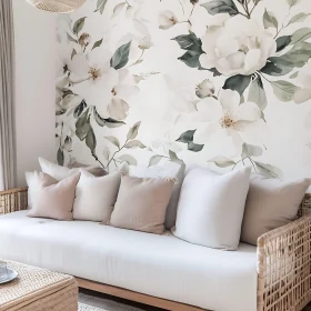 Neutral Interior with Floral Accent Wall