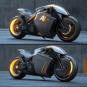 Sleek AI Motorcycle with Glowing Wheels