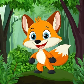Happy Fox in Green Woods Artwork