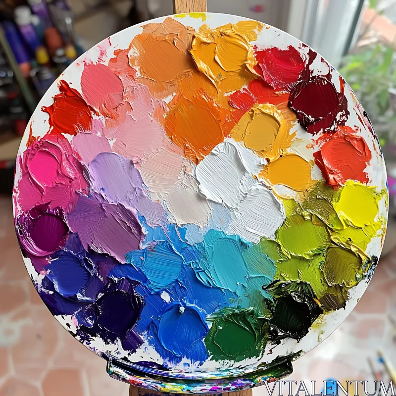 Circular Palette with Multicolored Paint AI Image