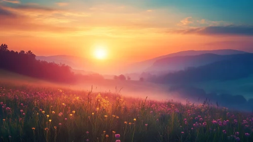 Floral Meadow at Sunset