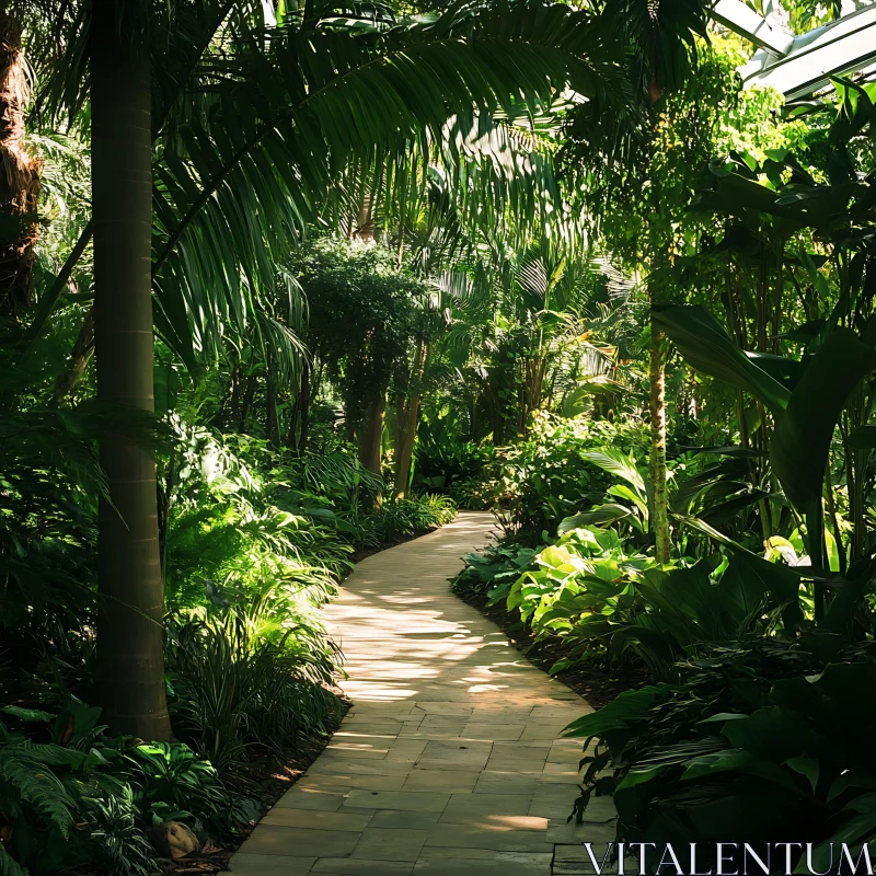 Lush Greenery and Sunlight in Botanical Garden AI Image