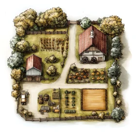 Aerial Farm Illustration: Rustic Landscape