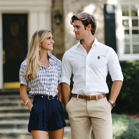 Fashionable Couple's Affectionate Gaze