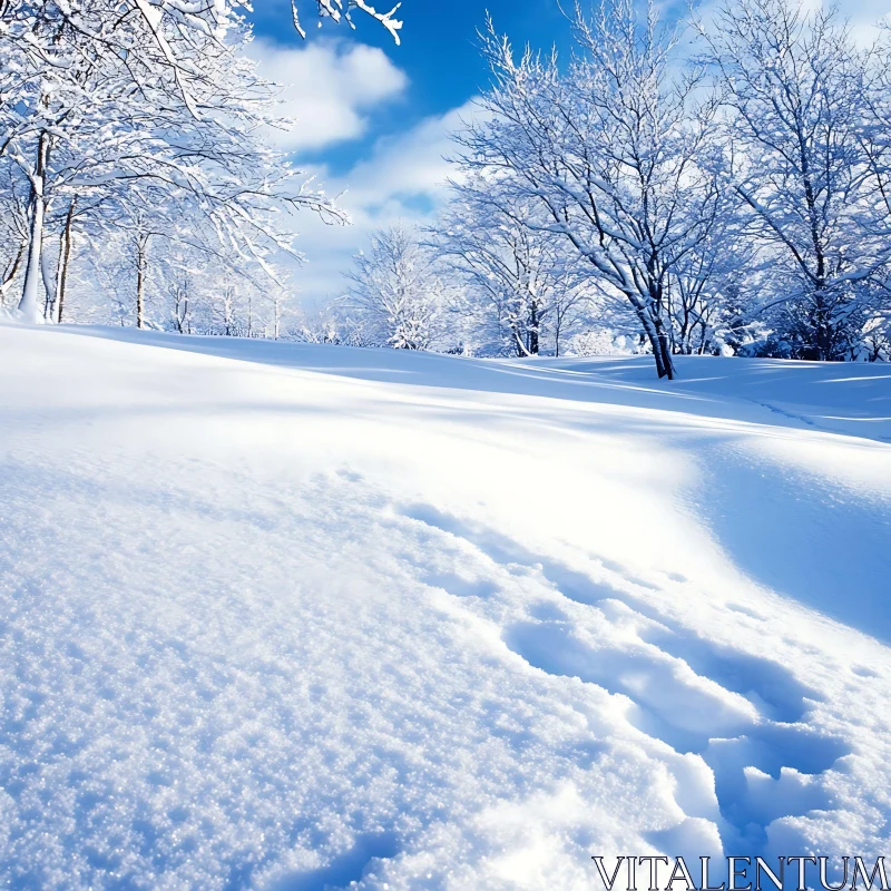 AI ART Snowy Landscape with Footprints