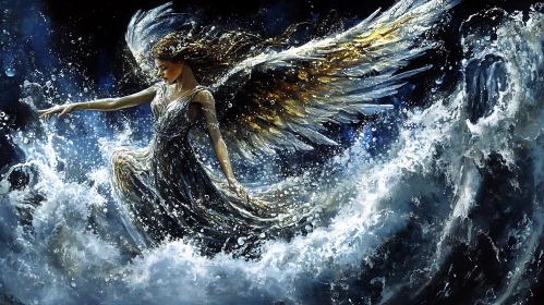 Winged Figure in Ocean Painting