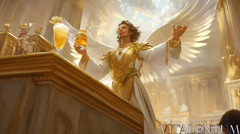 Heavenly Toast: Angel with Drink AI Image