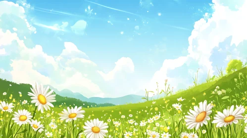 Summer Meadow with Daisies Illustration
