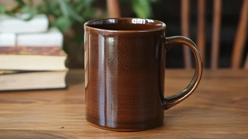 Rustic Brown Mug on Wooden Table