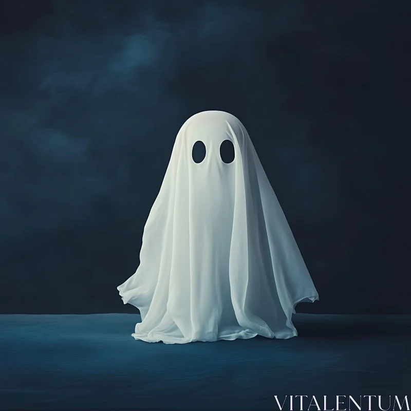 Ghostly Figure in White Sheet AI Image