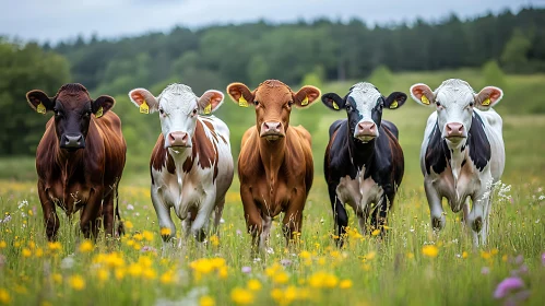 Cattle Grazing in Summer Field