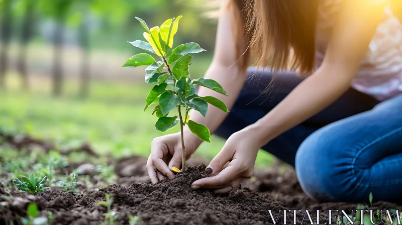 Woman Planting a Young Tree Sapling AI Image