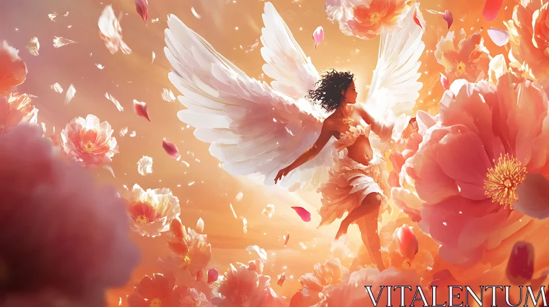 Winged Figure Among Blossoms AI Image