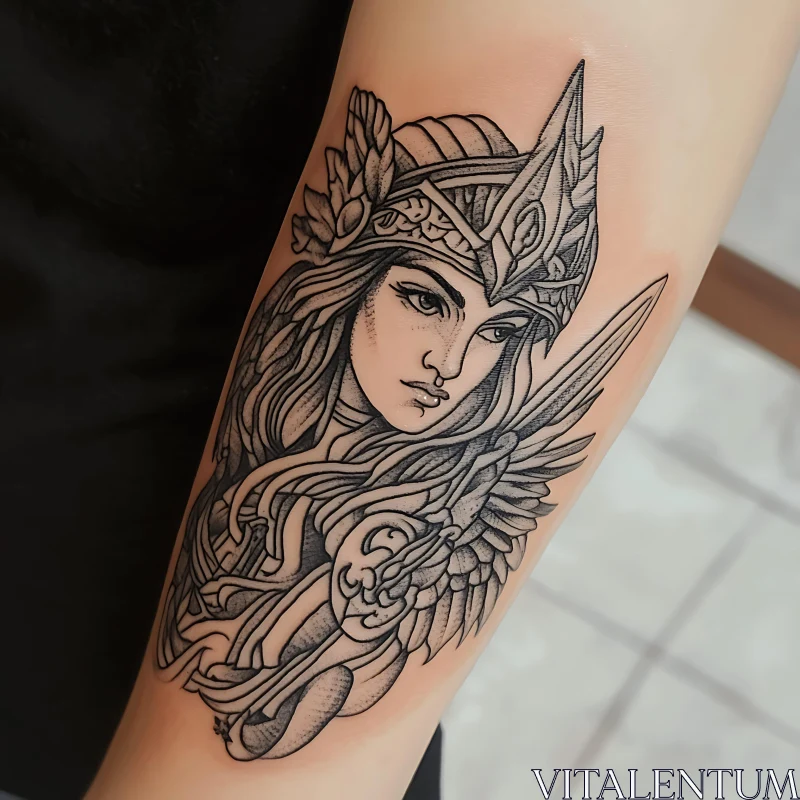 Warrior Woman Armor Tattoo Design AI Image