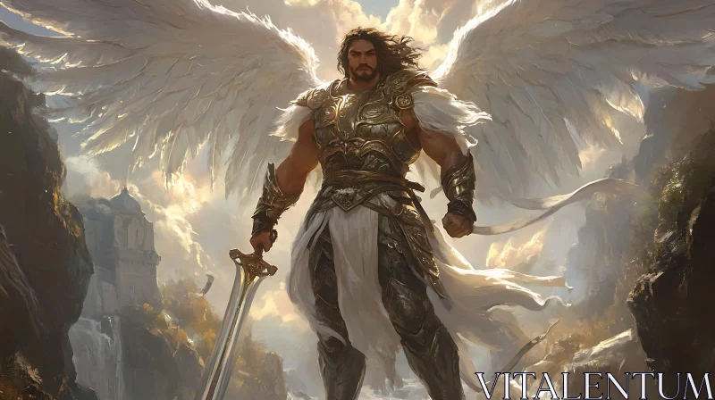 Winged Angel Holding a Sword AI Image