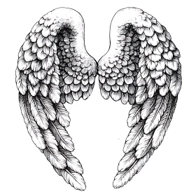 Monochrome Angel Wings Detailed Feather Drawing