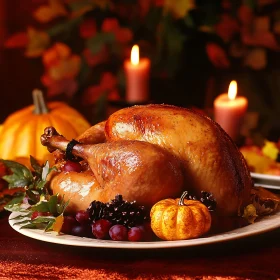 Roasted Turkey with Pumpkins and Candles