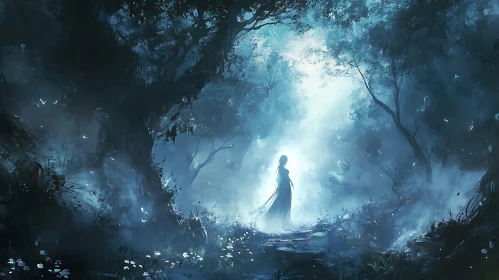 Mystical Forest Scene with Woman